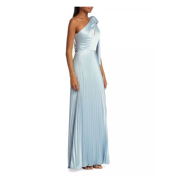 Amsale Womens Satin One-Shoulder Pleated Keyhole Sleeveless Gown Ice Size 6 - Picture 3 of 12